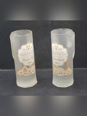 Vintage Mohaba Wiesbadener Riesenrad WinterStubb Frosted Glass Mugs Pair